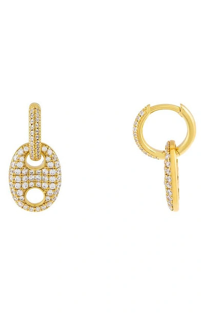 Adinas Jewels Pavé Mariner Drop Huggie Hoop Earrings In Gold