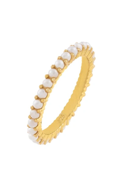 Adinas Jewels Dainty 14k-gold-plated & Faux Pearl Ring In Pearl White