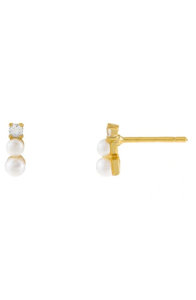 Adinas Jewels Women's Double Imitation Pearl Stud Earring In Pearl White