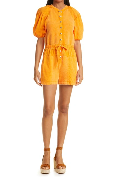 Ulla Johnson Owen Short-sleeve Buttoned Playsuit In Orange