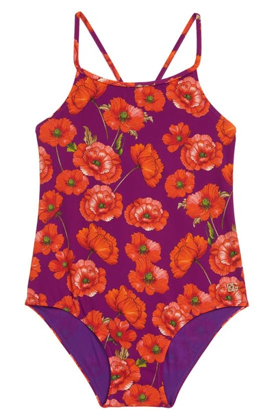 Dolce & Gabbana Kids' Poppy Print One-piece Swimsuit In Violet