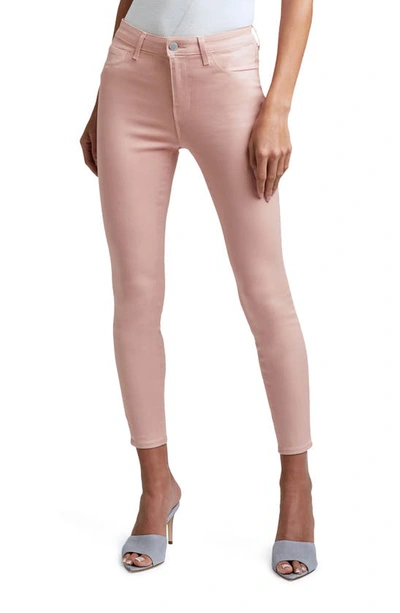 L Agence Margot Coated Crop High Waist Skinny Jeans In Dusty Pink Coated