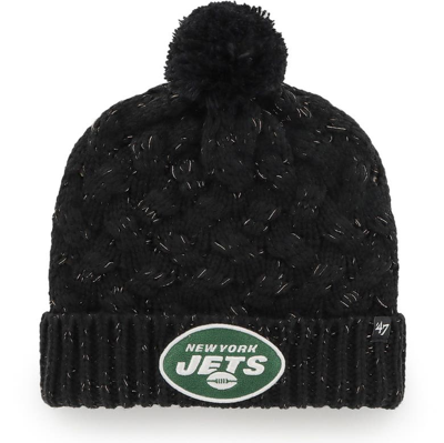 47 ' Black New York Jets Fiona Logo Cuffed Knit Hat With Pom