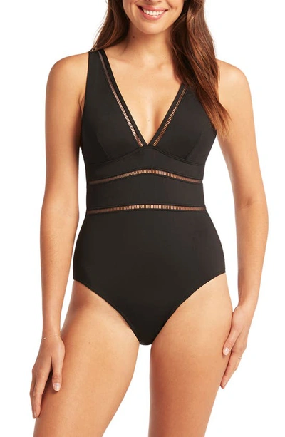 Sea Level Spliced Plunge One-piece In Black