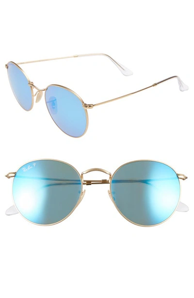 Ray Ban 53mm Polarized Round Retro Sunglasses In Blue Mirror
