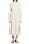 The Row Gentwood Long Sleeve Cotton Jersey Midi Dress In Dove White