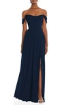 After Six Off The Shoulder Evening Gown In Midnight Navy