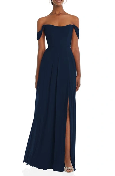 After Six Off The Shoulder Evening Gown In Midnight Navy