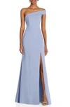 After Six Asymmetrical Off-the-shoulder Cuff Trumpet Gown With Front Slit In Blue