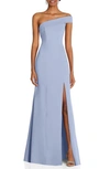 After Six Asymmetrical Off-the-shoulder Cuff Trumpet Gown With Front Slit In Sky Blue