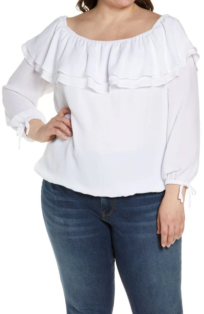 Michael Michael Kors Ruffle Off The Shoulder Peasant Blouse In White