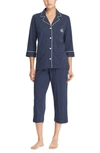 Lauren Ralph Lauren Knit Crop Cotton Pajamas In Blue