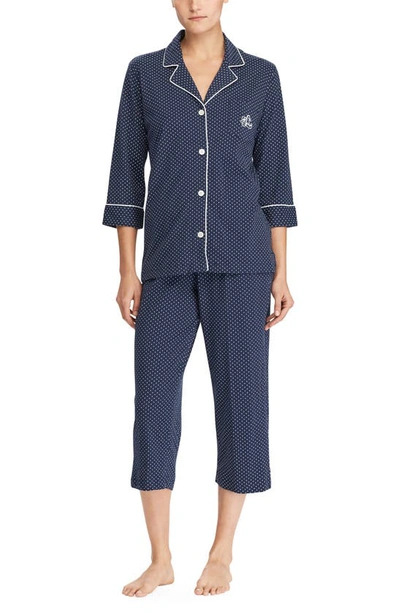 Lauren Ralph Lauren Knit Crop Cotton Pyjamas In Blue