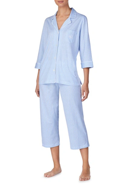 Lauren Ralph Lauren Knit Crop Cotton Pajamas In Pastel Blue