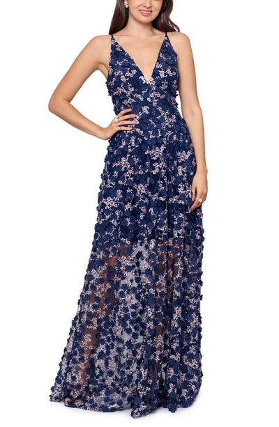 Xscape Womens Embroidered Fit & Flare Evening Dress In Blue