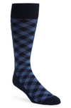 Nordstrom Cushion Foot Dress Socks In Navy- Light Blue Check
