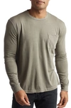 Rowan Asher Long Sleeve Cotton Pocket T-shirt In Moss