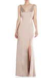 After Six Draped Cowl-back Sleeveless Gown In Cameo