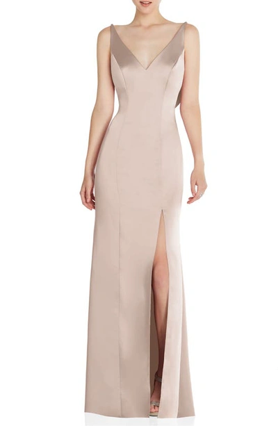 After Six Draped Cowl-back Sleeveless Gown In Beige