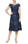 Alex Evenings Sequin Floral Cocktail Dress In Navy