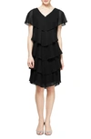 Sl Fashions Georgette Ruffle Tiered Dress In Black