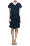 Sl Fashions Georgette Ruffle Tiered Dress In Navy