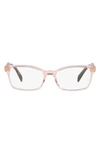 Prada 53mm Square Optical Glasses In Crystal Pink/demo Lens