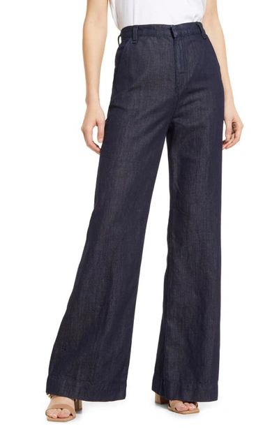 Askk Ny High Waist Cotton & Linen Trouser Jeans In Indigo Linen