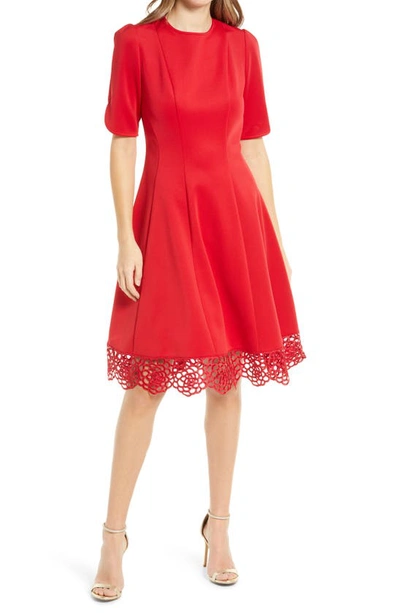 Donna Ricco Tulip Sleeve Fit And Flare Dress In Red