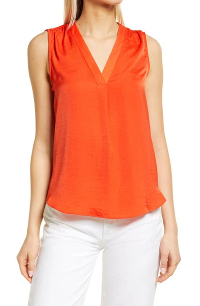 Vince Camuto Rumpled Satin Blouse In Bright Coral Orange