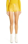 Courrèges Coated Stretch Cotton Mini Shorts In Ochre