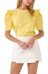 English Factory Mini Ruffle Puff Sleeve T-shirt In Light Yellow