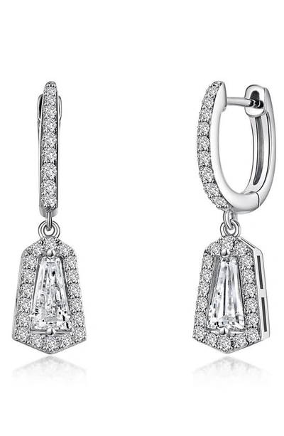 Lafonn Simulated Diamond Halo Drop Huggie Hoop Earrings In White