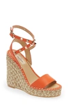 Valentino Garavani Rockstud Espadrille Wedge Sandal In Titian/ Naturale