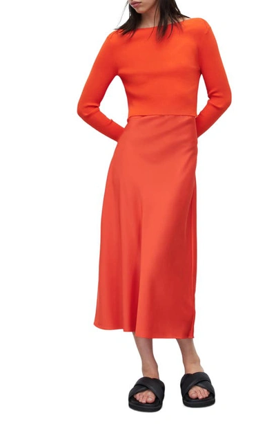 Allsaints Womens Flame Red Hera Jumper-overlay Crepe Dress L