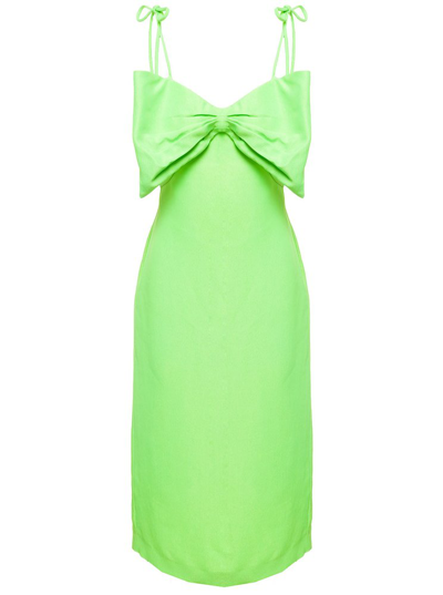 Msgm Oversized-bow Fitted Midi Dress In 35
