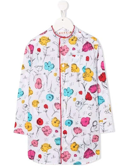 Marni Teen Floral-print Cotton Shirt In Multicolor