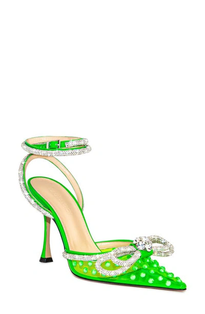 Mach & Mach Crystal Double Bow Pvc Pointed Toe Pump In Fluo Green