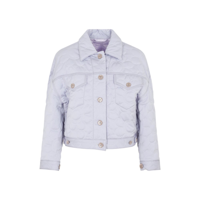 Acne Studios Floral-embroidered Denim Jacket In Lilac Purple