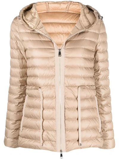 Moncler Raie Hooded Feather-down Jacket In Neutrals