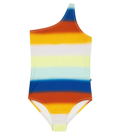 Molo Kids' Nai One-shoulder Striped Swimsuit In Multi