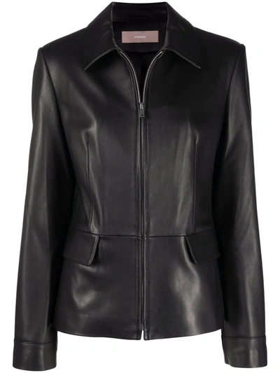 12 Storeez Point-collar Leather Jacket In Black