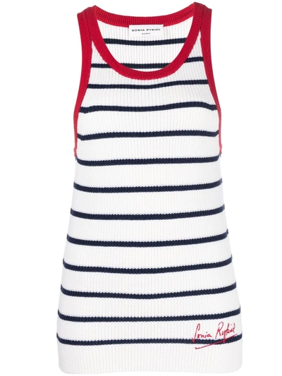 Sonia Rykiel Embroidered-logo Striped Knitted Tank Top In Off White