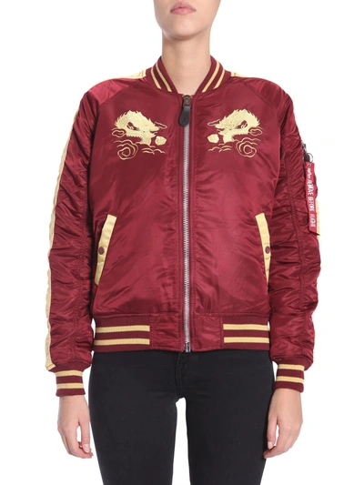 Alpha Industries "dragon" Bomber Jacket In Bordeaux