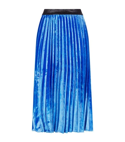 Pinko Velvet Pleated Midi Skirt In Blue