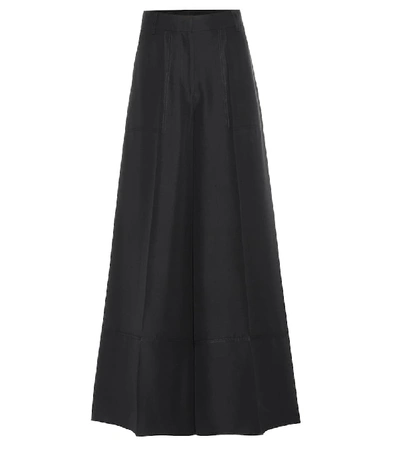 Valentino Silk Shantung Wide-leg Pants In Black