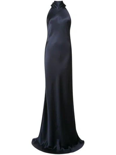 Galvan Asymmetrical Satin Gown In Blue