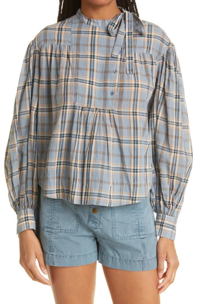 Ulla Johnson Clarke Cotton Tie-neck Blouse In Cornflower