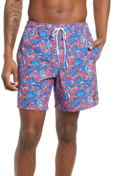 Vineyard Vines Chappy Stripe Swim Trunks In Seahorses Sailor Red