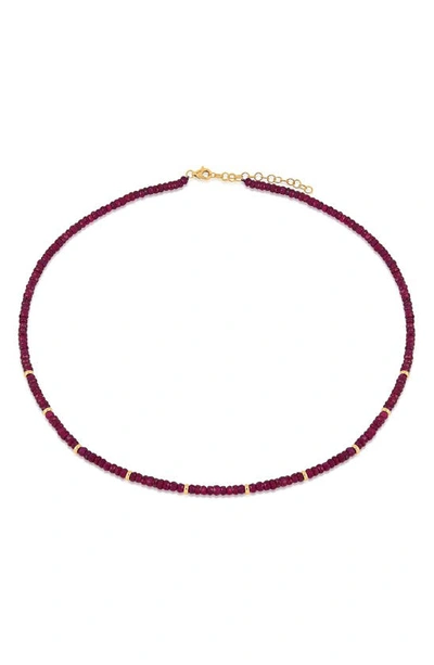 Ef Collection Birthstone Beaded Necklace In 14k Yellow Gold/ Ruby